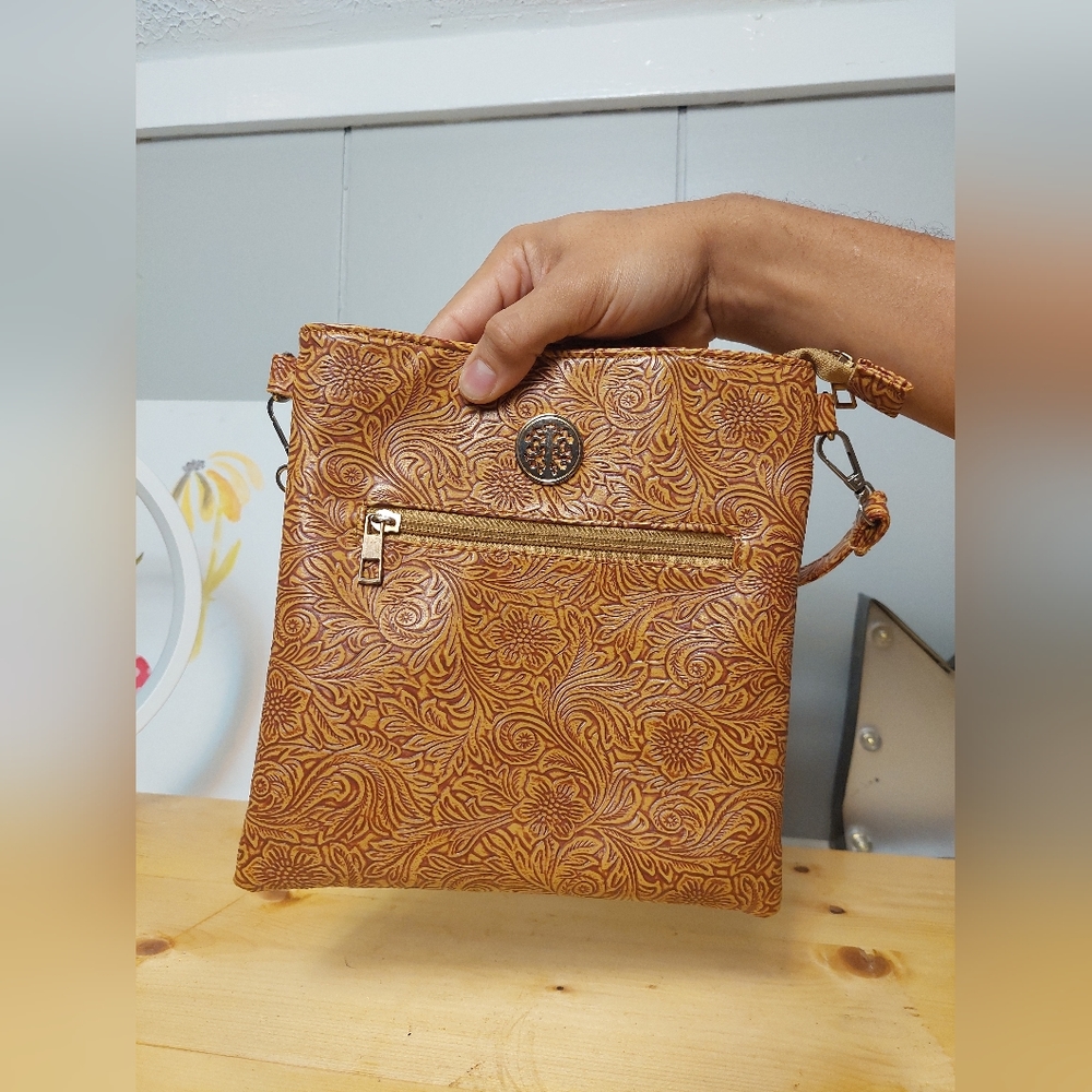 Printed pleather crossbody purse